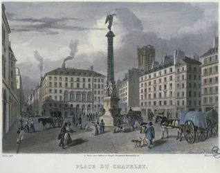 The Place du Chatelet, Paris, engraved by Frederic Martens (1809-75) 1832